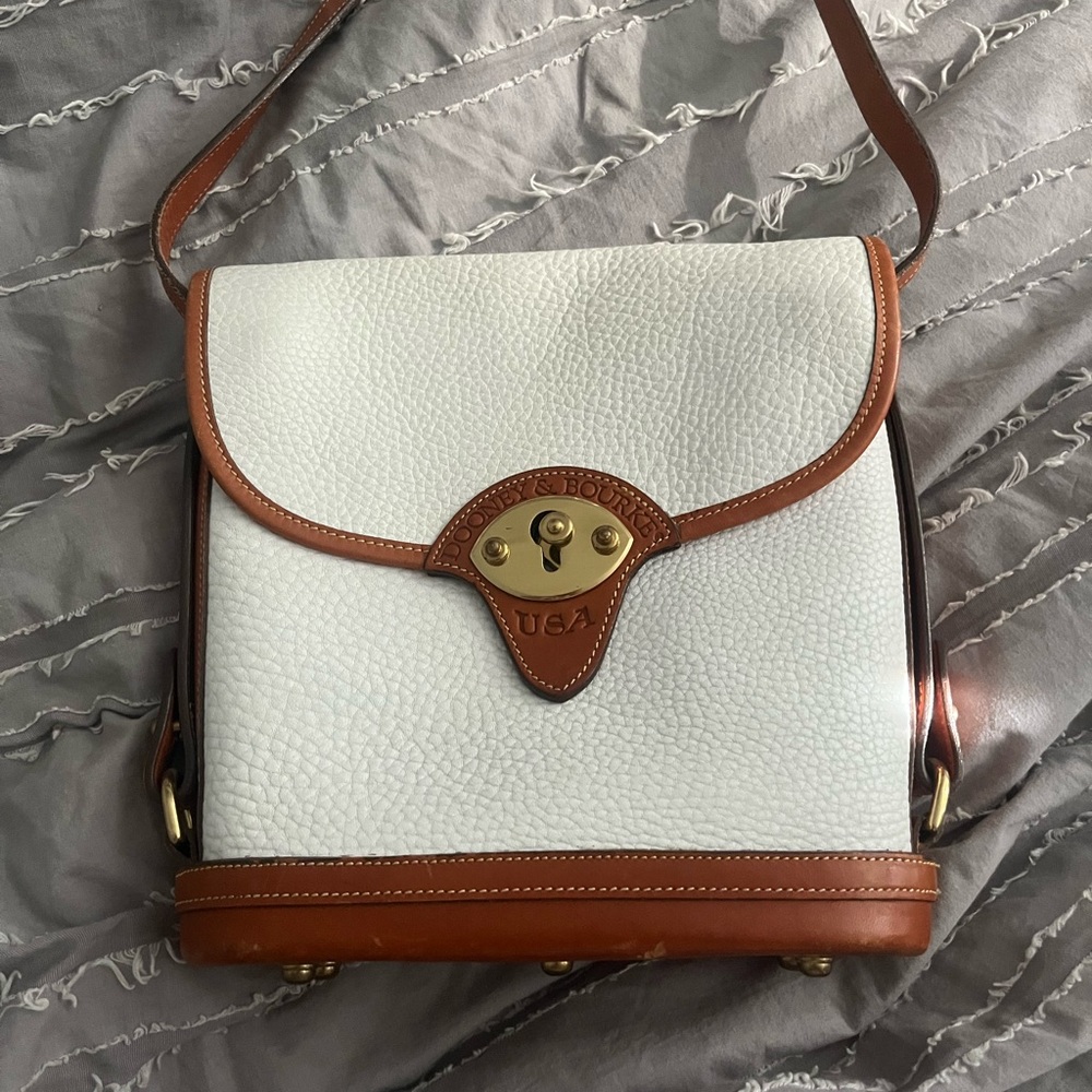 Dooney and Bourke white and brown leather crossbody purse